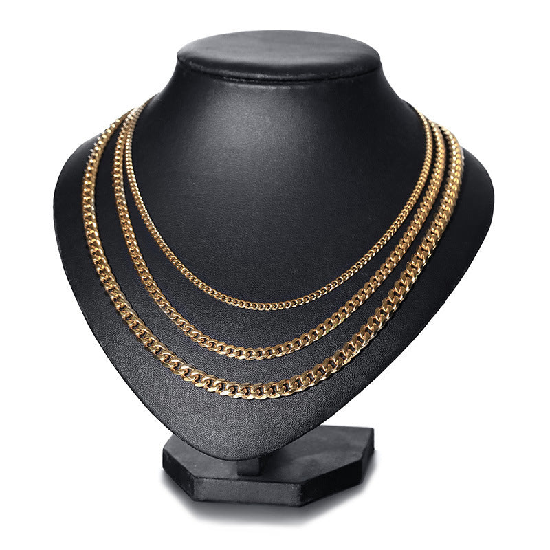 European And American Style Cuban Link Chain Women's Twin Gold Necklace