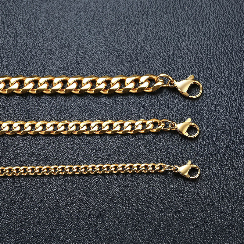 European And American Style Cuban Link Chain Women's Twin Gold Necklace