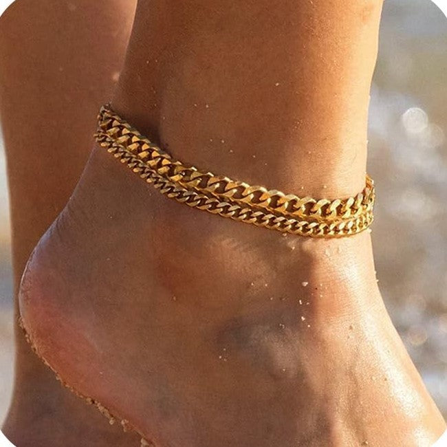 18K Gold Bold Cuban Link Chain Anklet Grinding Chain Fashion