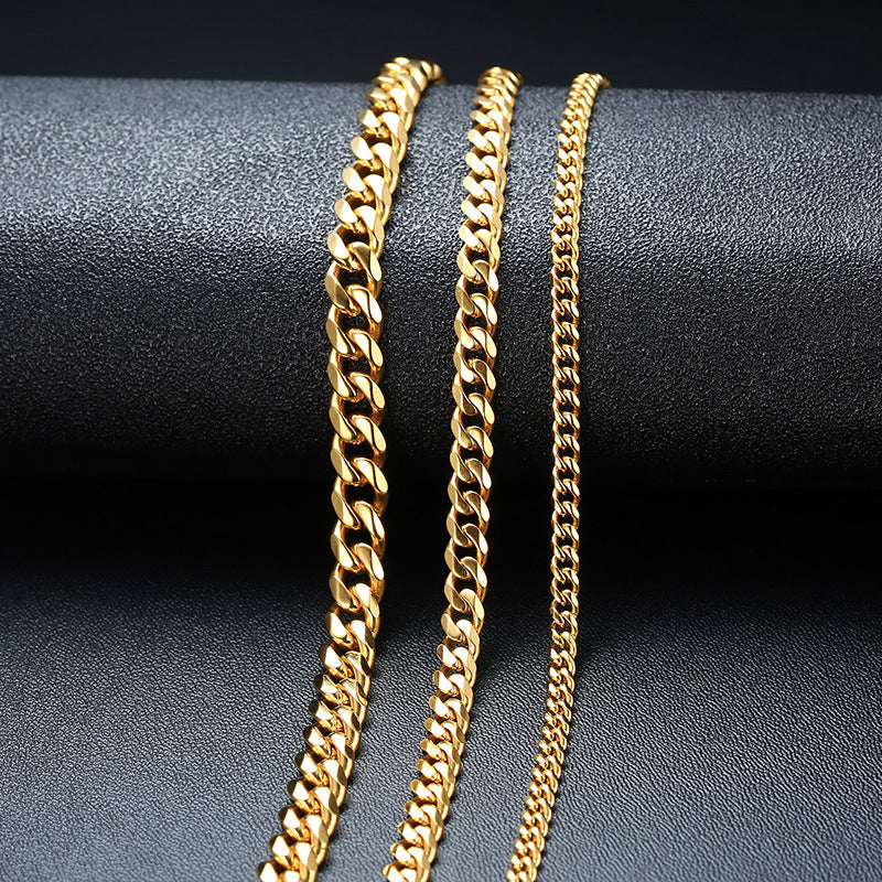 European And American Style Cuban Link Chain Women's Twin Gold Necklace